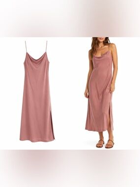 NBD Dusty Rose Satin Slip Dress | Size M | Side Slit | Minimal Chic